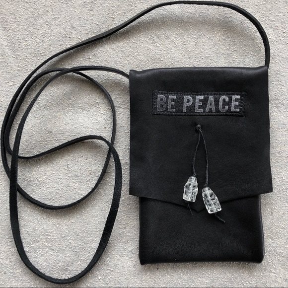Buddha Bead Handcrafted Upcycled Leather BE PEACE Crossbody Pouch (phone) Bag - Picture 1 of 6